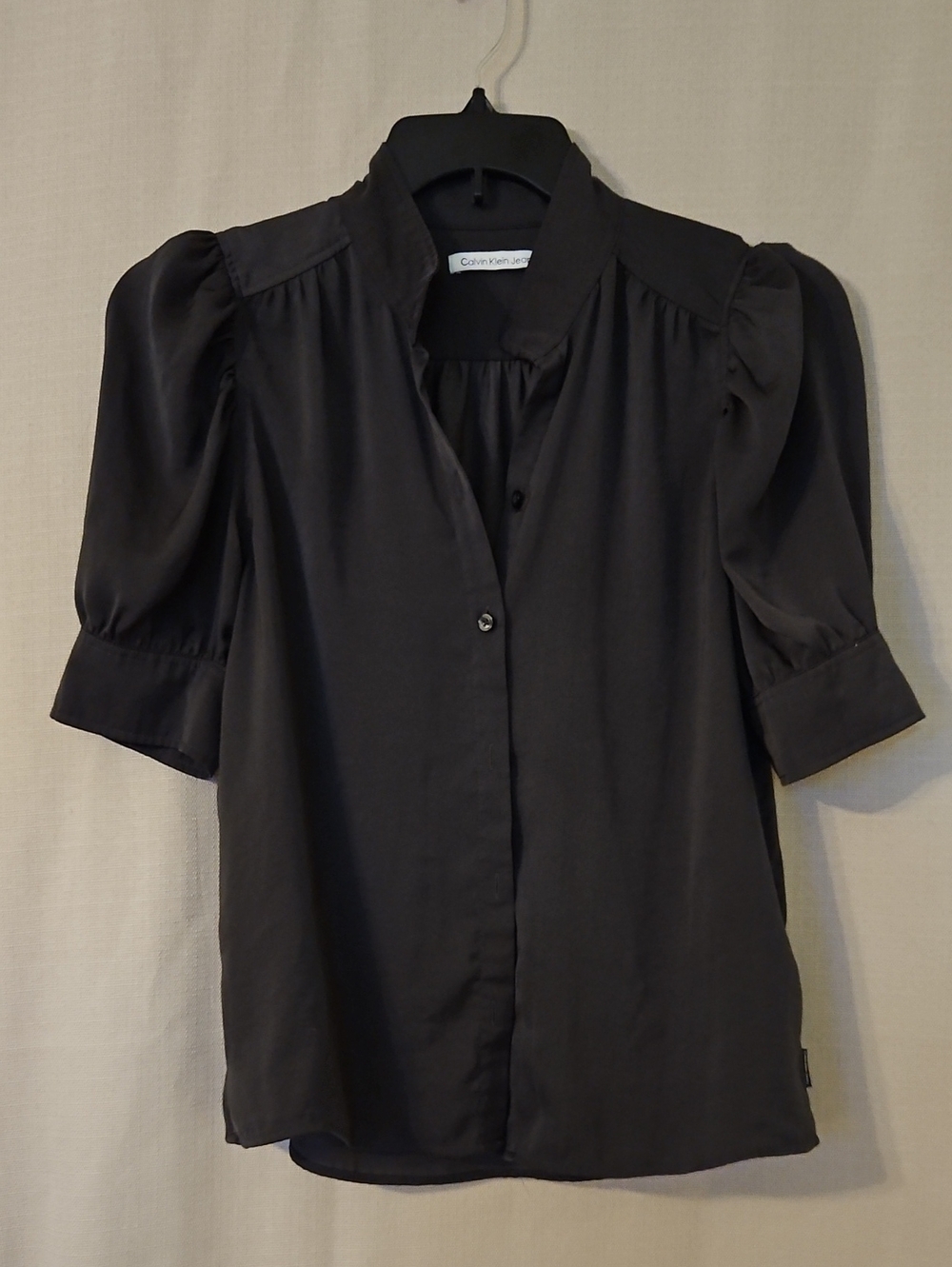 Calvin Klein Black Puff Sleeve Button-Down Blouse